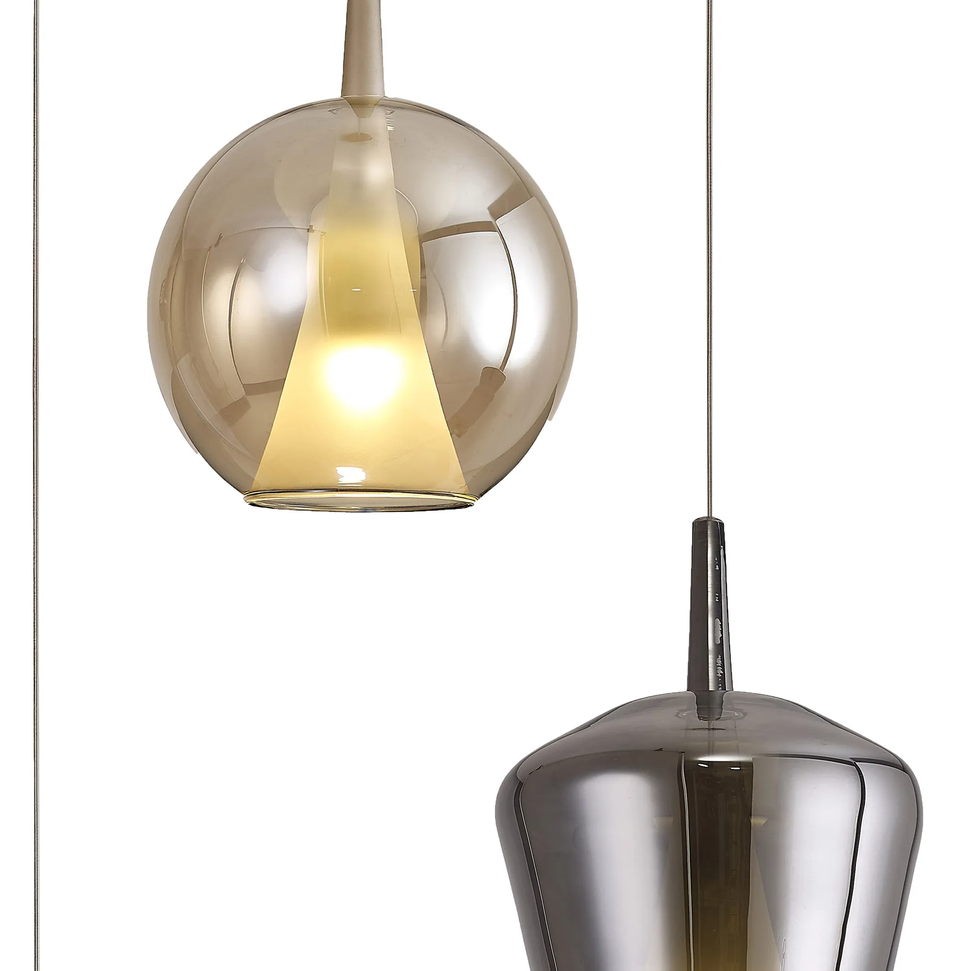 Elsa Mixed Shade Pendant 3 Light Gold Frame/Clear/Chrome/Bronze Glass M8258  Mantra Elsa